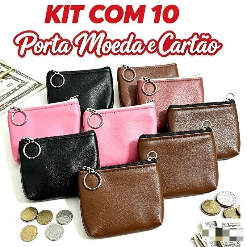 Kit 10 bolsas Porta Moedas e Cartão - coloridas- porta moedas impermeável com zíper ideal pra personalizar