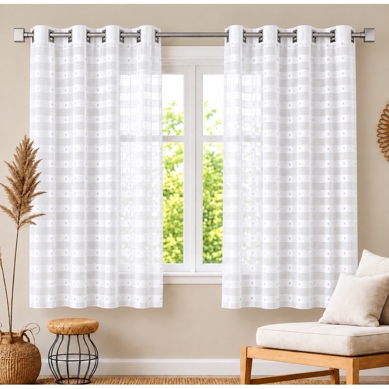 Cortina Decorativa Voil Xadrez 3,00x1,40m – Perfeita para Sala, Quarto e Cozinha