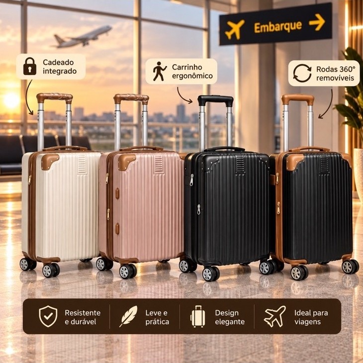 Mala De Viagem 10 KG 9KG 4 Roda Gira 360 Grau Fibra Novo Modelo 2026 PROMOÇÃO leva no avião