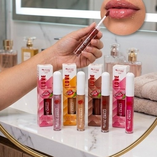 Gloss Lip Volumoso Max Love 5ml Efeito Plump Ácido Hialurônico Brilho Chocolate Mel Melancia Glitter