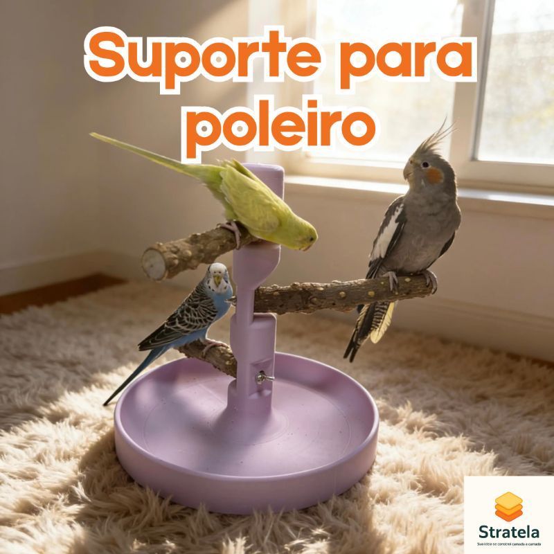 Suporte para Poleiro móvel de mesa Calopsita periquito passarinho pássaro canário