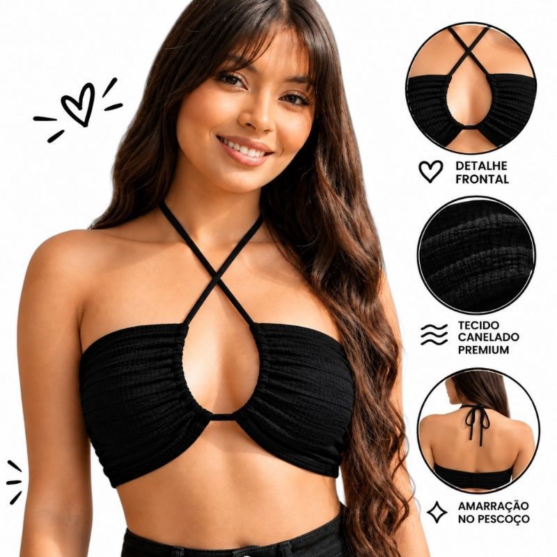 Top Cropped Feminino Faixa Amarração Multifuncional Várias Formas Usar Tomara que Caia 7 em 1 Casual Tendência Blogueira