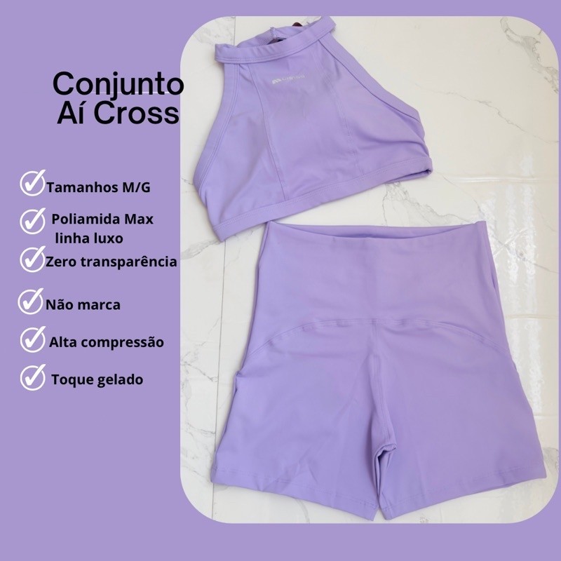 Roupa de academia ai cross fitness feminino  top e short alta compressão - zero transparência legging