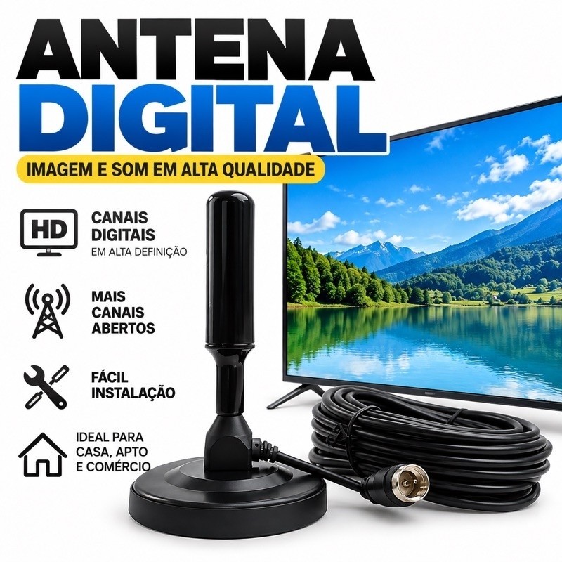 Antena Digital Full HD-4k –  Interna/Externa Com Cabo de 5 Metros! 📡