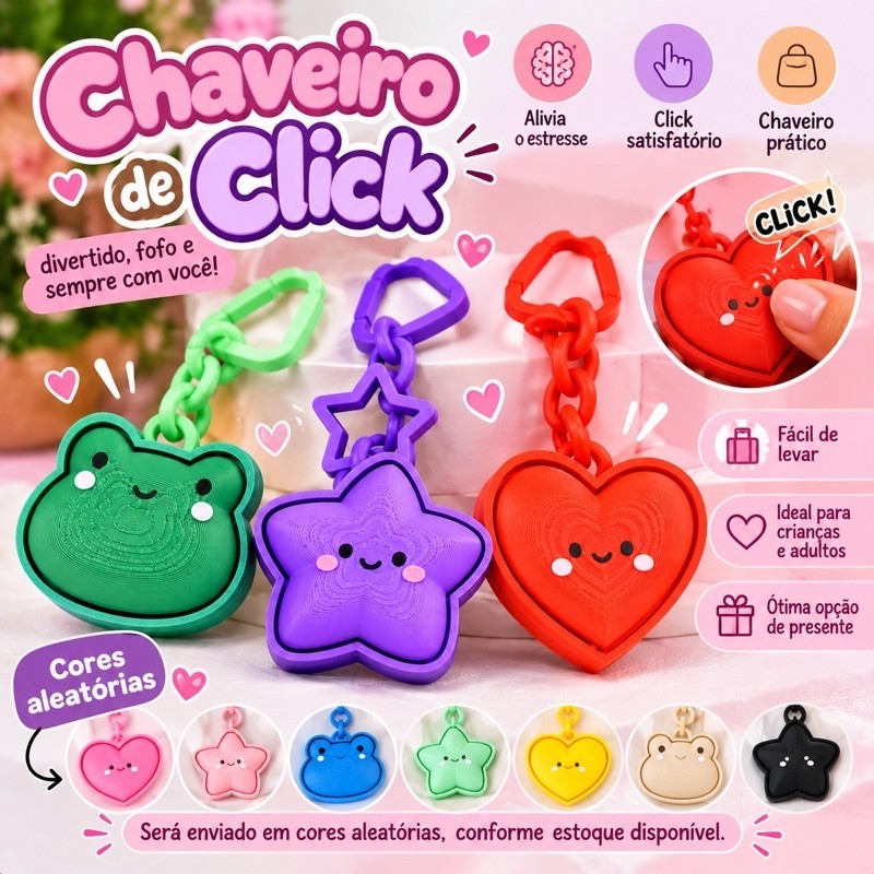 Chaveiro fofo de Click anti estresse