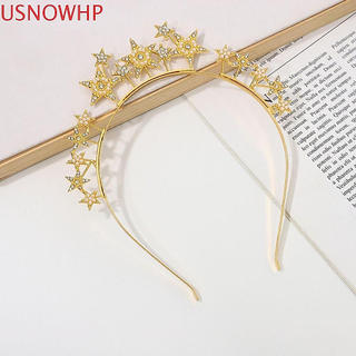 USNOWHP Glory Crown , Argola De Cabelo Com Estrela De Metal Multicamadas , Enfeites Prateados , Faixas Barrocas Strass