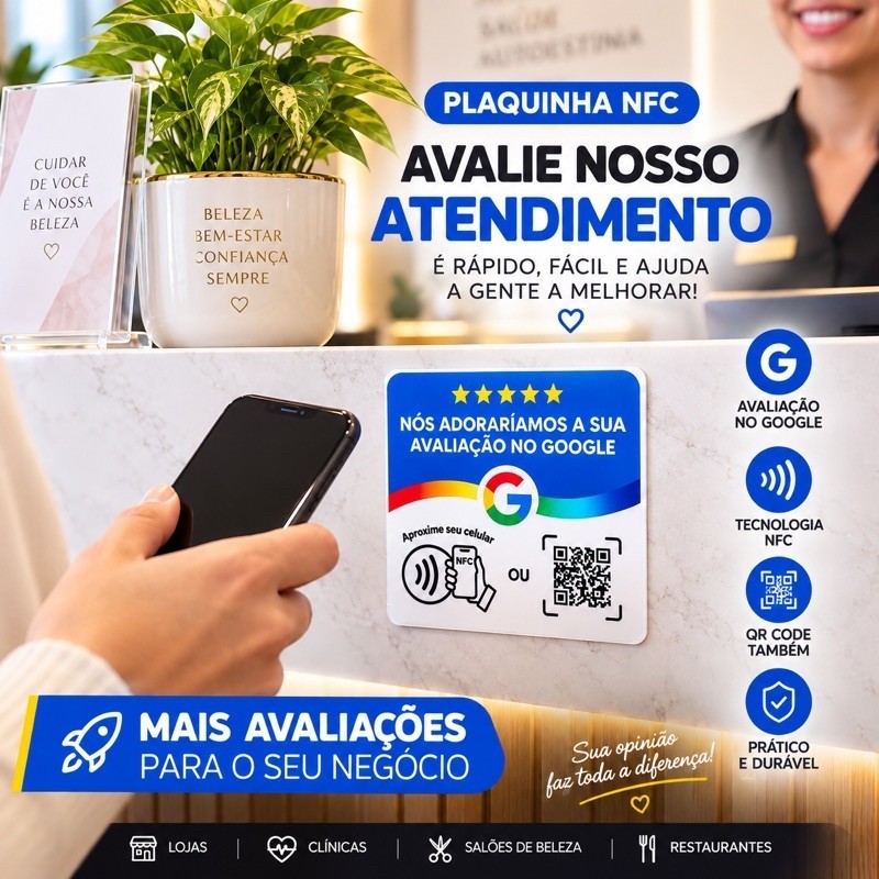 Kit com 2 Placas NFC para Google Avaliações Aproxime o Celular 10x10cm Impressão 3D