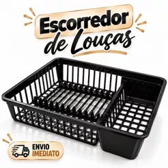 Escorredor de Louças 12 Pratos Preto 44,5cmX34cm