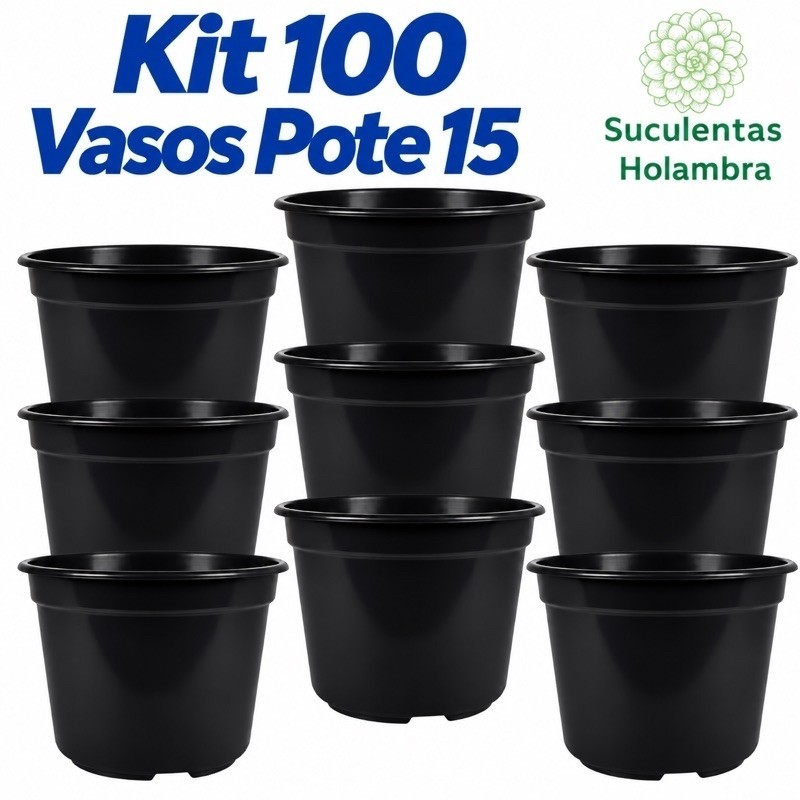 Kit 100 Vasos Pote 15 - REFORÇADO Cor Preta Para Rosa Mudas Plantas
