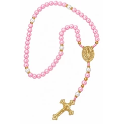 Terço Rosário Artesanal Nossa Senhora das Graças Rosa e Dourado Católico para Oração