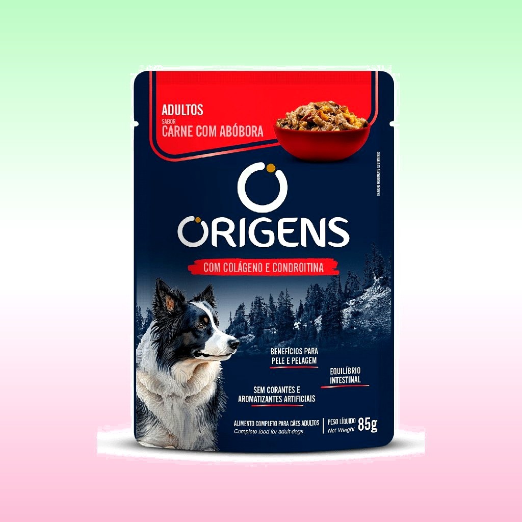 Sachê Origens Cães Adultos Sabor Carne com Abóbora Todos os Portes Premium Especial 85 G Adimax