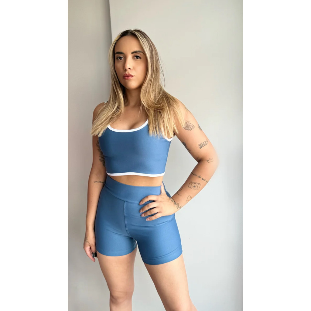 Conjunto Fitness Feminino Academia Short e Top Poliamida com compressão