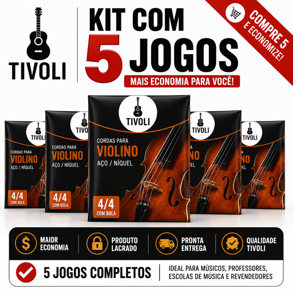 Kit 5 Jogos De Cordas Tivoli para Violino Encordoamento Completo