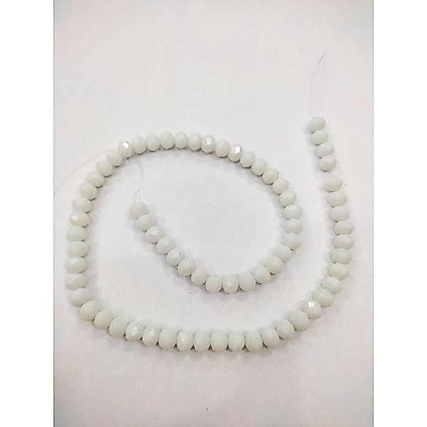 Imagem Fio De Cristal Branco Leitoso 4 6 8 10 12mm Facetado Vidro Achatado Para Guia Colar Pulseira Terço Japamala