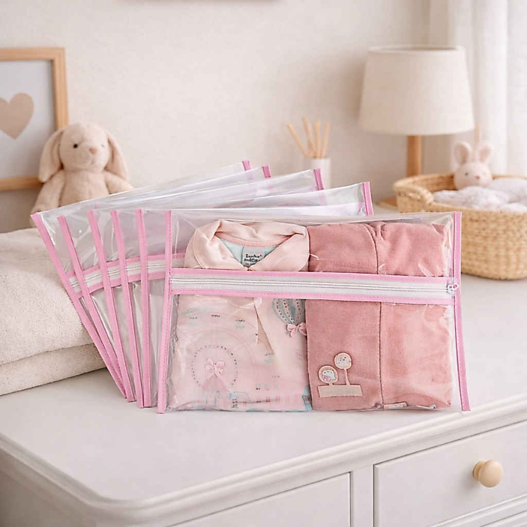 Kit 5 Saquinhos Organizador Mala e Bolsa Viagem Bebê Maternidade Multiuso Com Zíper Roupas