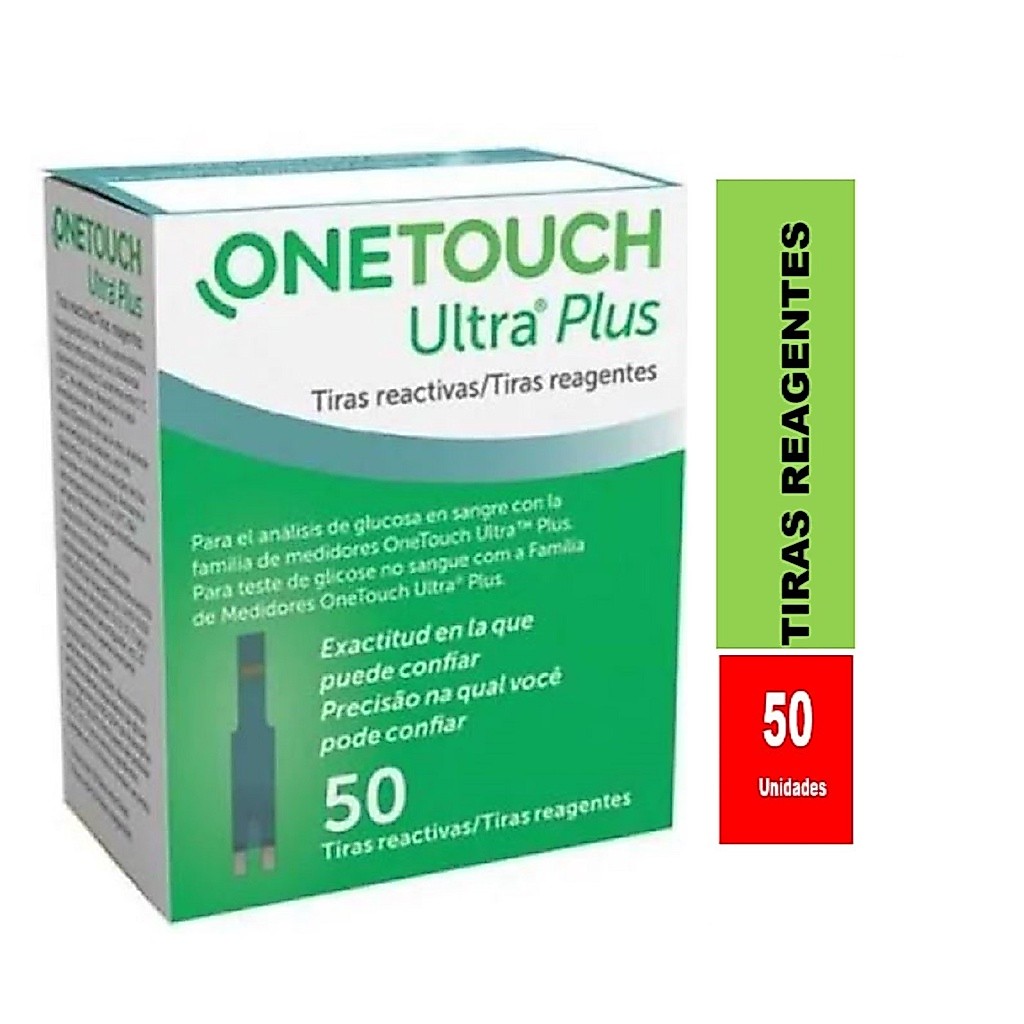 Tiras Reagentes One Touch Ultra Plus (caixa com 50 unidades) medir glicemia teste diabetes