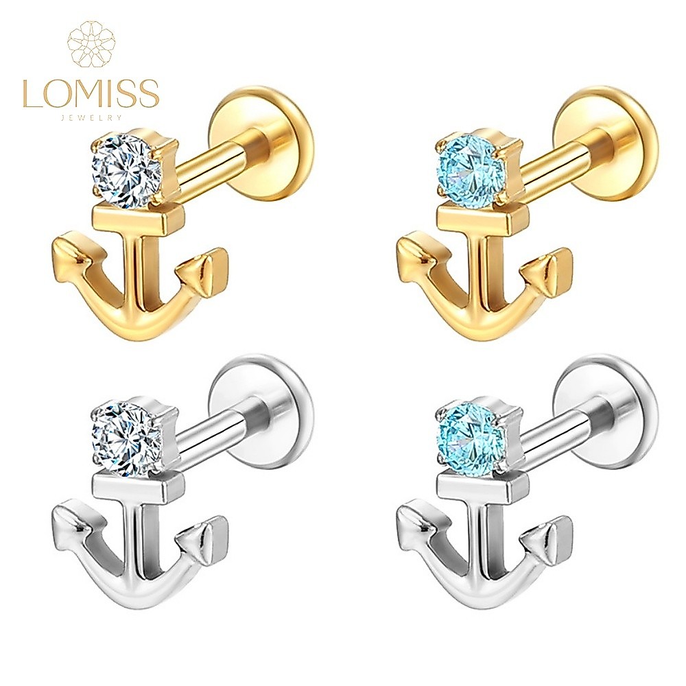 Lomiss Piercing Helix Tragus Conch Labret Titânio âncora Com Zircônia