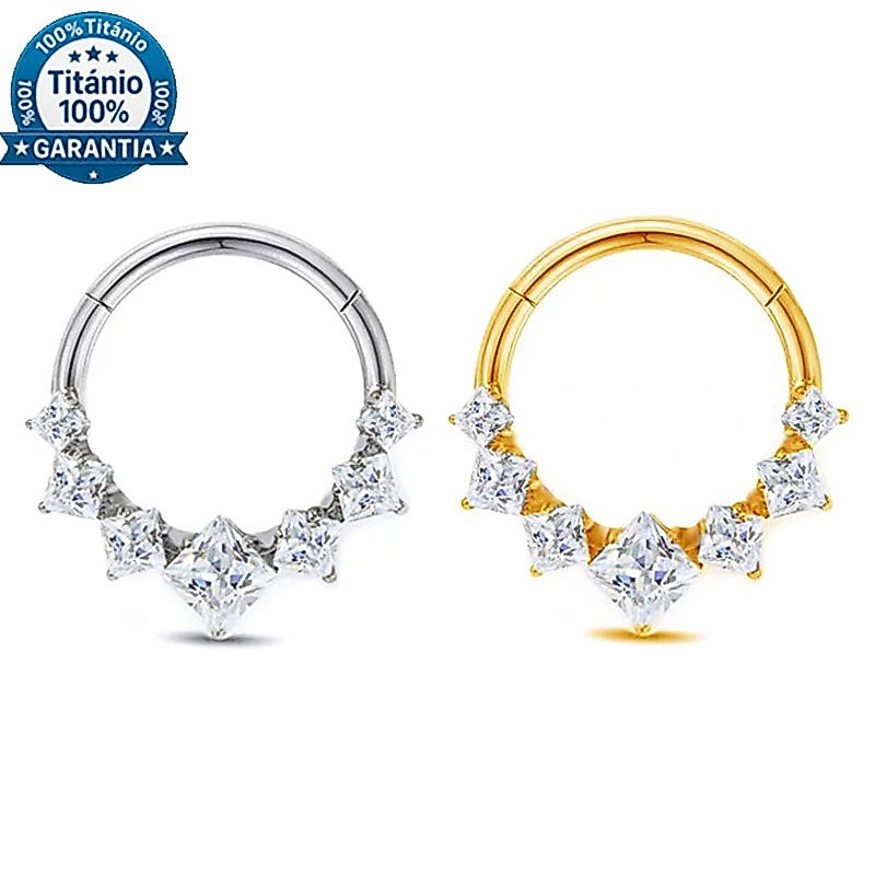 Piercing Argola Segmento Articulado Titânio 7 Zircônias 1,2x8mm Septo Helix Conch