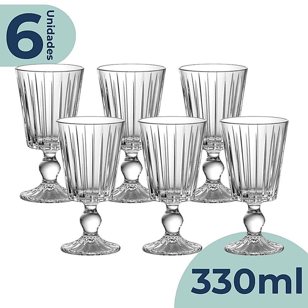 Jogo 6 Taças de Vidro Soho 330ml Para Água Suco Lhermitage