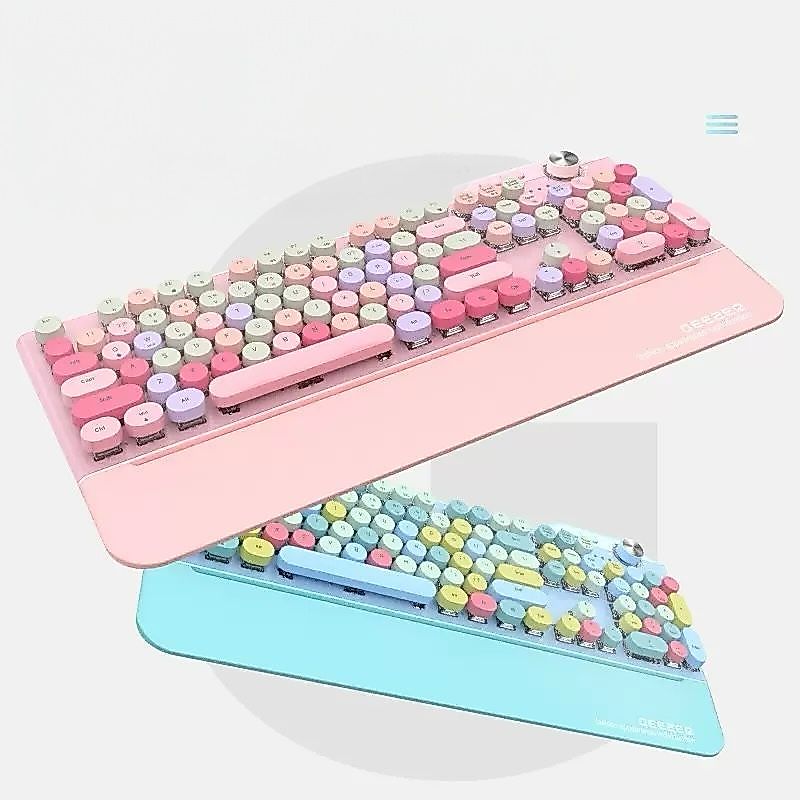 Teclado Eixo Azul Com Led Branco Geezer Com fio CARREGADOR Bluetooth e 2.4g com adaptador e Ajuste de Volume