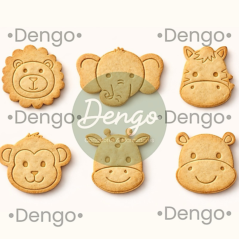 Kit 6 Cortadores Biscoito Safari Fofo Leão Girafa Elefante Zebra Macaco Hipopótamo Festa Infantil Confeitaria