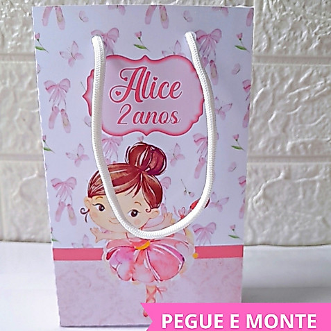 Sacolinha Surpresa Bailarina Personalizada  Pegue e Monte Lembrancinha Festa Infantil
