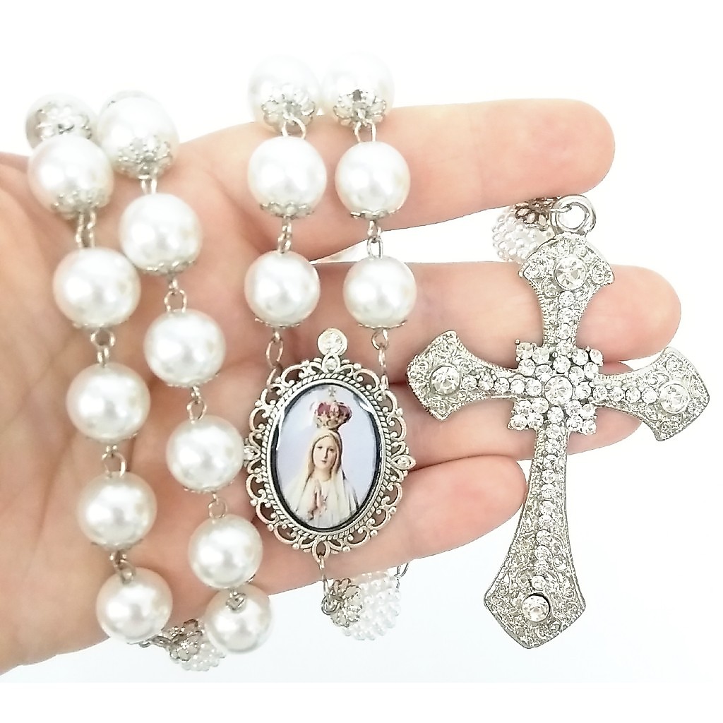 Entremeio Terço De Nossa Senhora de Fátima Prata com stras