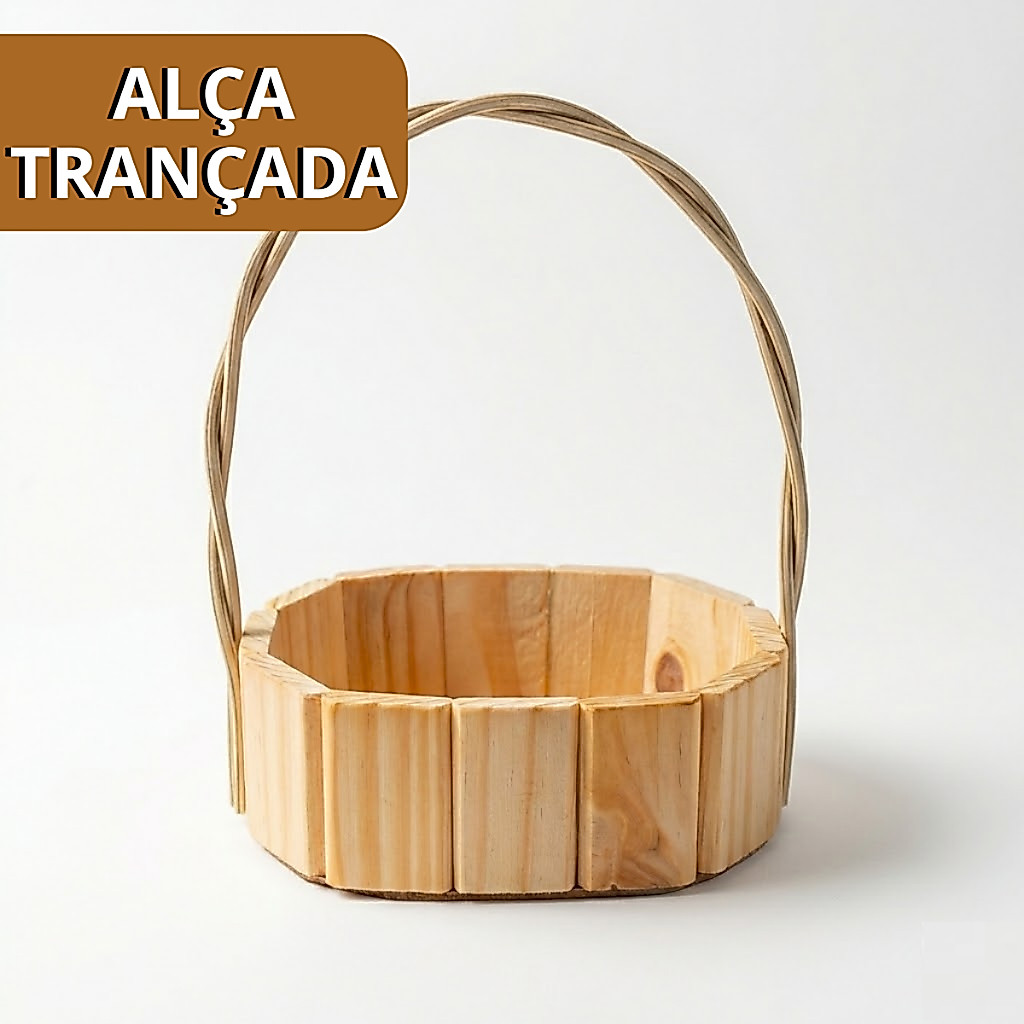Kit 10 Cestas Oval De Madeira Alça Trançada Fraldeira Presentes Atacado Dia das Mães Natal Namorados Páscoa Cosméticos