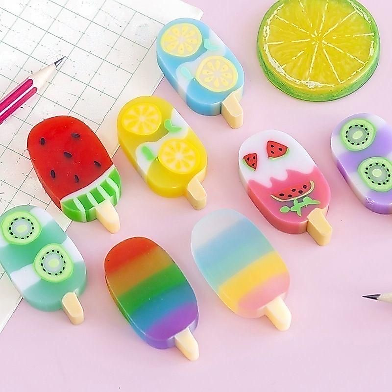 Kit Borrachas Escolar Divertidas Infantil Picolé Com 4 Unidades/ Papelaria criativa
