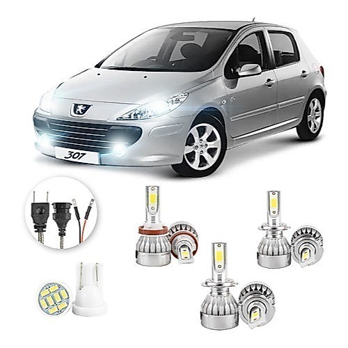 Lâmpadas Ultra Led Peugeot 307 20000lm Alto Baixo e Milha + Pingo Led