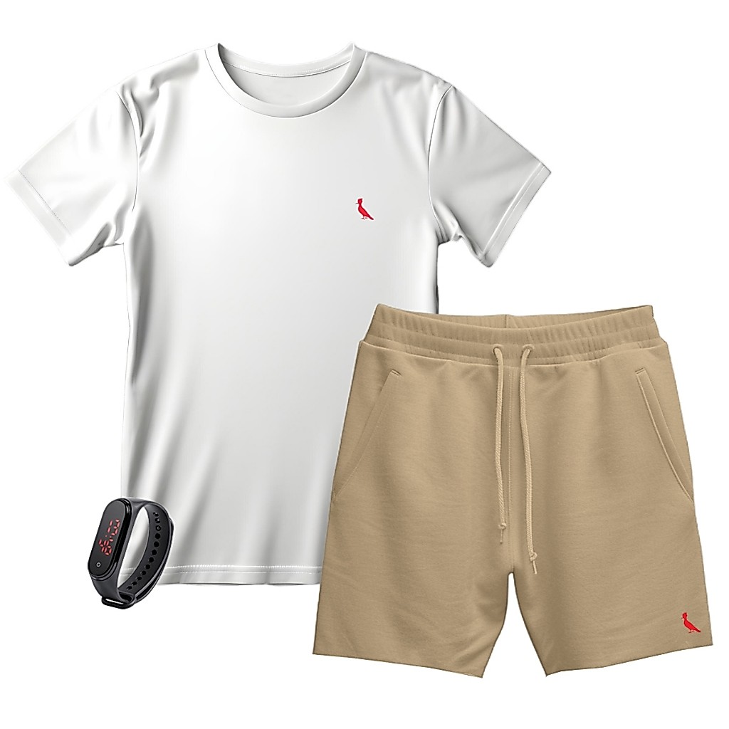 Kit Camiseta Infantil Masculina Algodão + Short Moletom Promoção