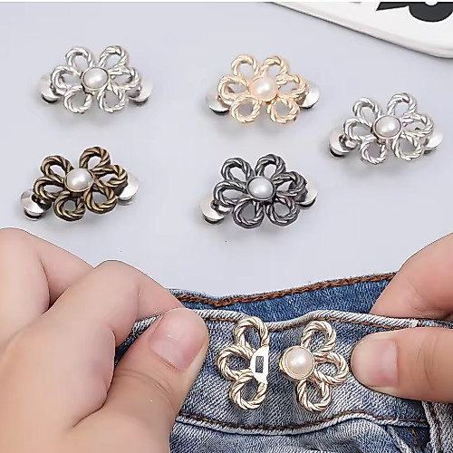 Broche de Flor Feminino Apertar Gancho sem costura Botão de Cintura Calças Jeans Clipe Ajustável