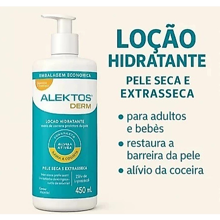 Alektos Derm 450ml Loção Hidratante 24h p/ Corpo e Rosto | Alívio da Coceira | Pele Extrasseca