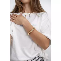 Bracelete Feminino Dourado Ondulado Organico Leve Folheado a Ouro Moda Blogueira