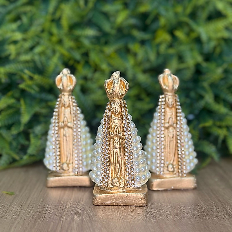 Kit 10/6/3 Imagem Nossa Senhora Aparecida Pérola Dourada Para Casamento Lembrança Batizado Padrinhos Primeira Eucaristia