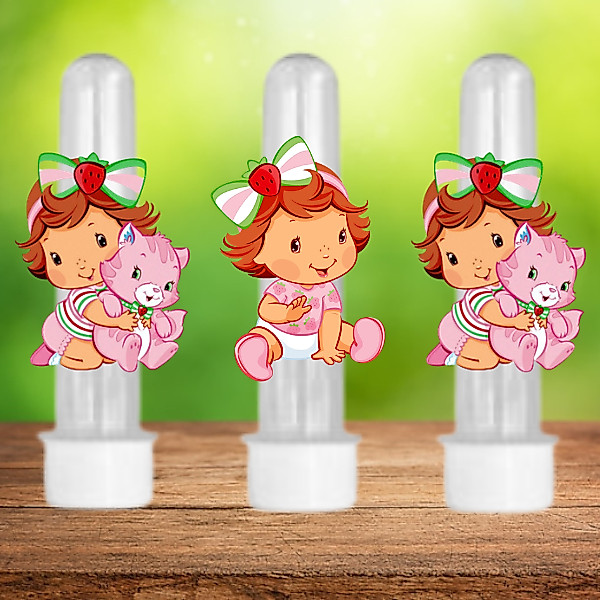 Kit 10 Tubetes + Apliques Moranguinho baby 3D - Lembrancinha 10, 20, 30 unidades Personalizada para Festas Aniversário