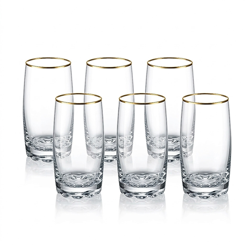 Jogo 6 Copos Borda Dourada em Vidro 400ml Água Suco - Albany