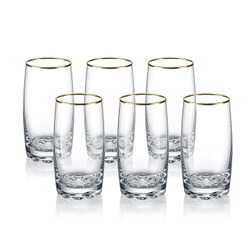 Jogo 6 Copos Borda Dourada em Vidro 400ml Água Suco - Albany