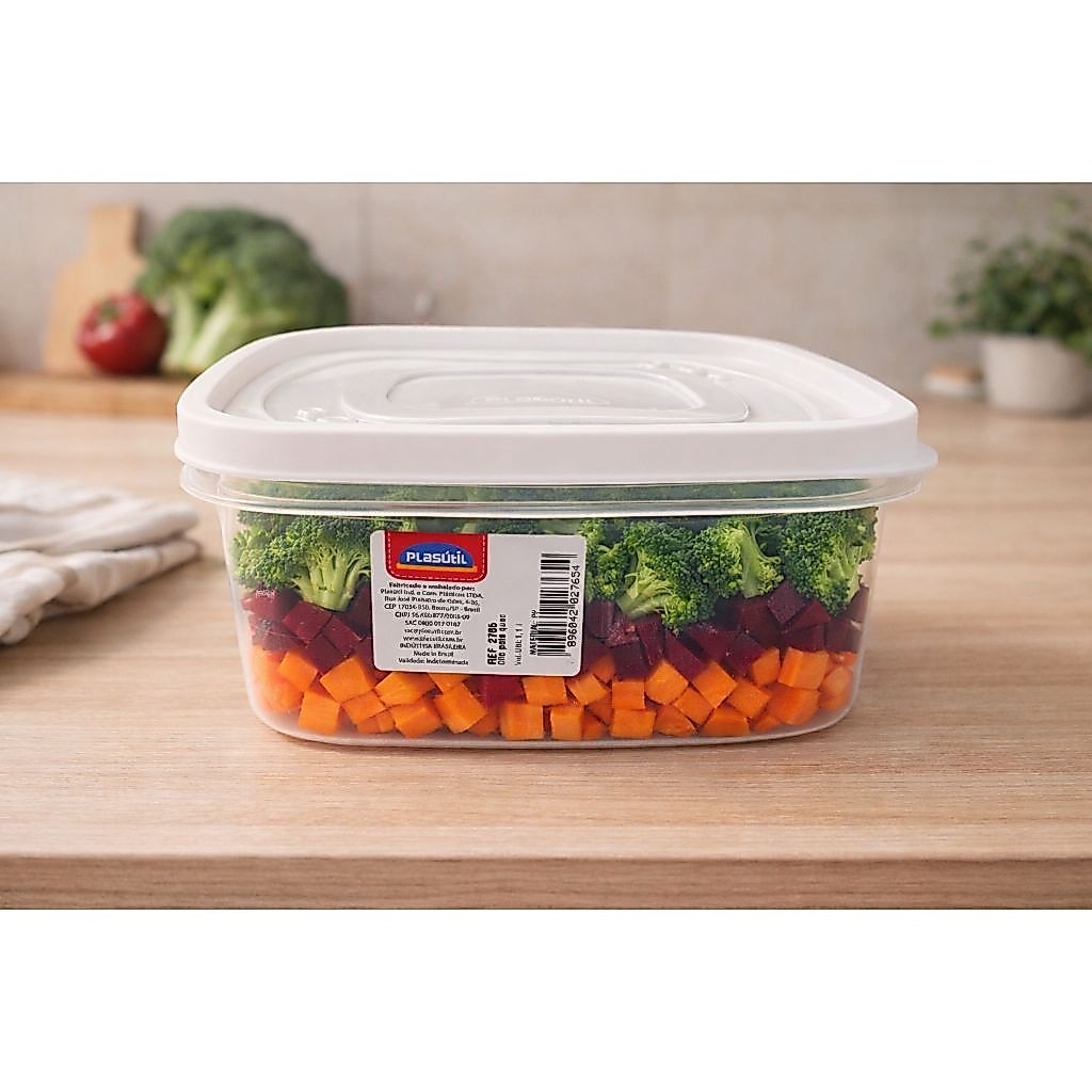 Pote de Alimentos Com Tampa Transparente Empilháveis Mantimentos 1,1L Plasútil