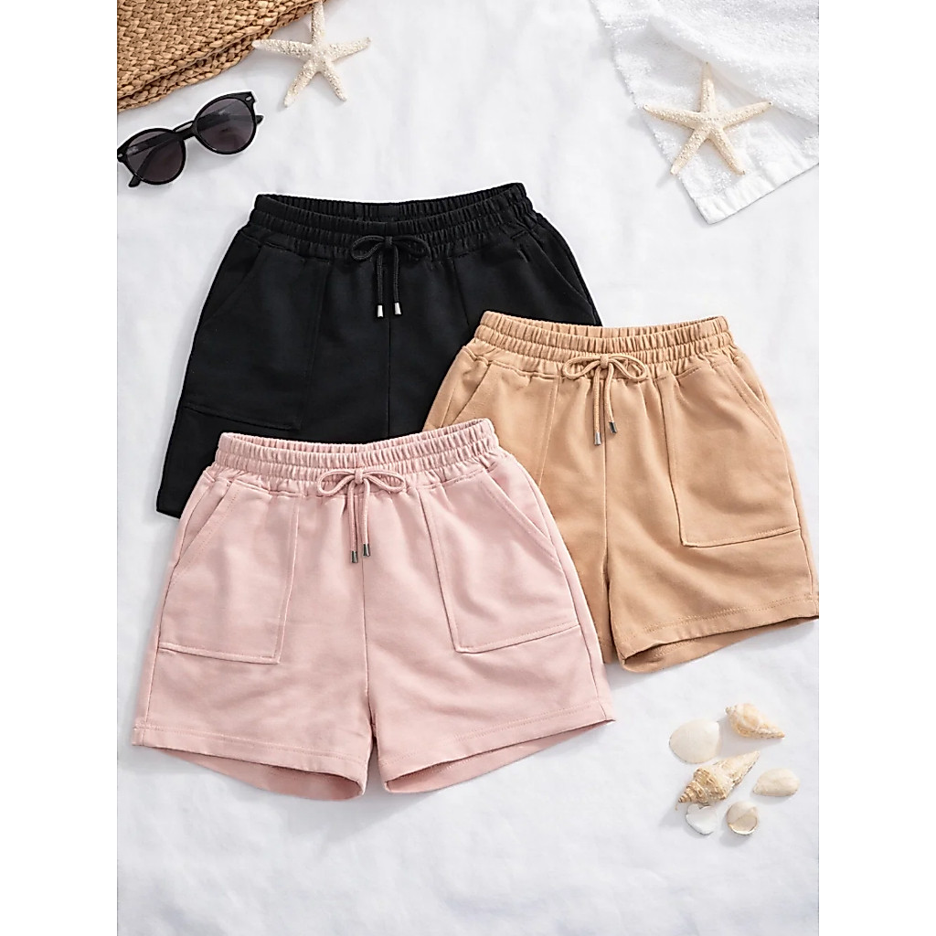 Short Feminino Moletinho com Bolso e Cintura Elástica  Confortável para o Dia a Dia