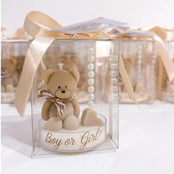 Kit 10 | 15 | 20 | 25 - Lembrancinha Personalizada Vela Chá Revelação/Maternidade Ursinho Luxo Base Acrílico CD