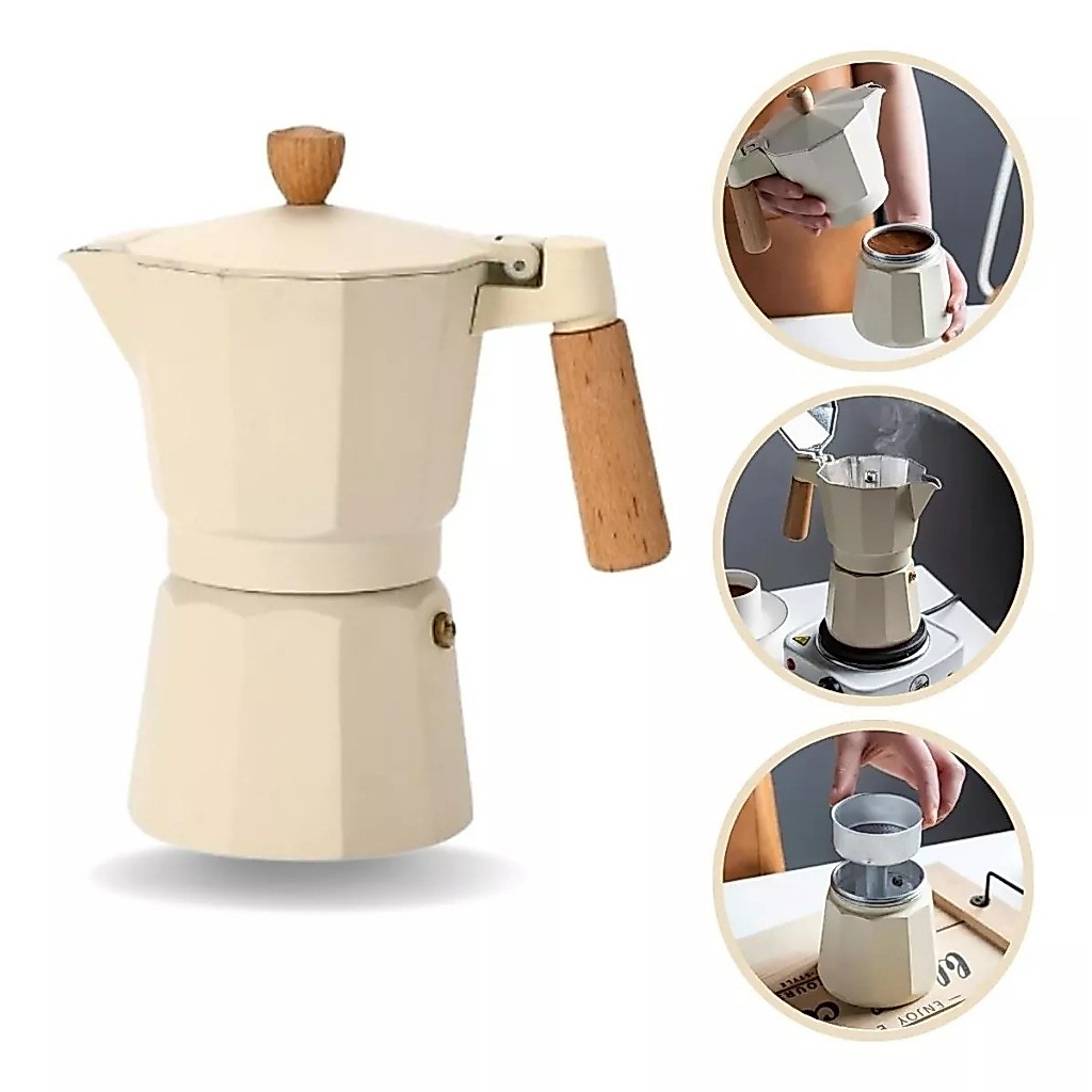 Cafeteira Italiana Espresso Moka 3, 6 e 9 xícaras Bege
