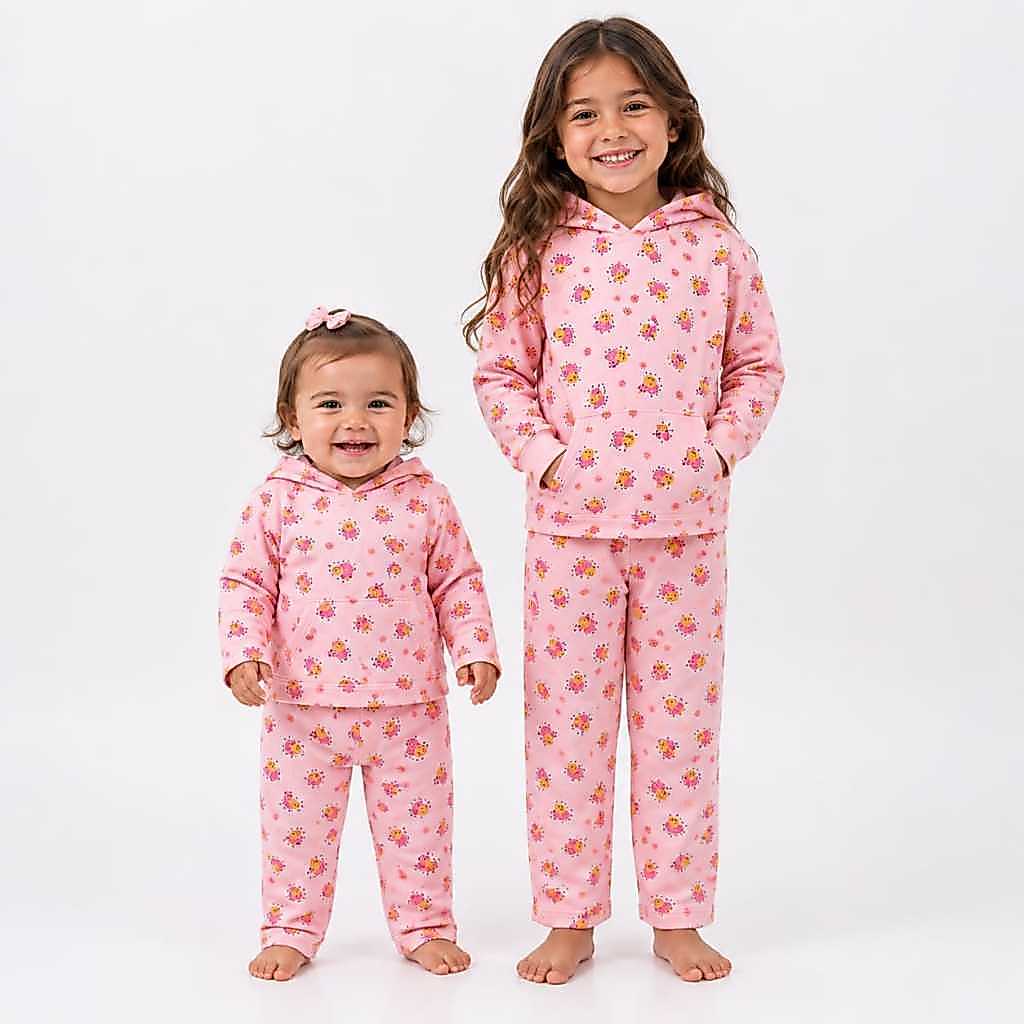 Conjunto Moletom Infantil Menina Com Capuz 100% Algodão