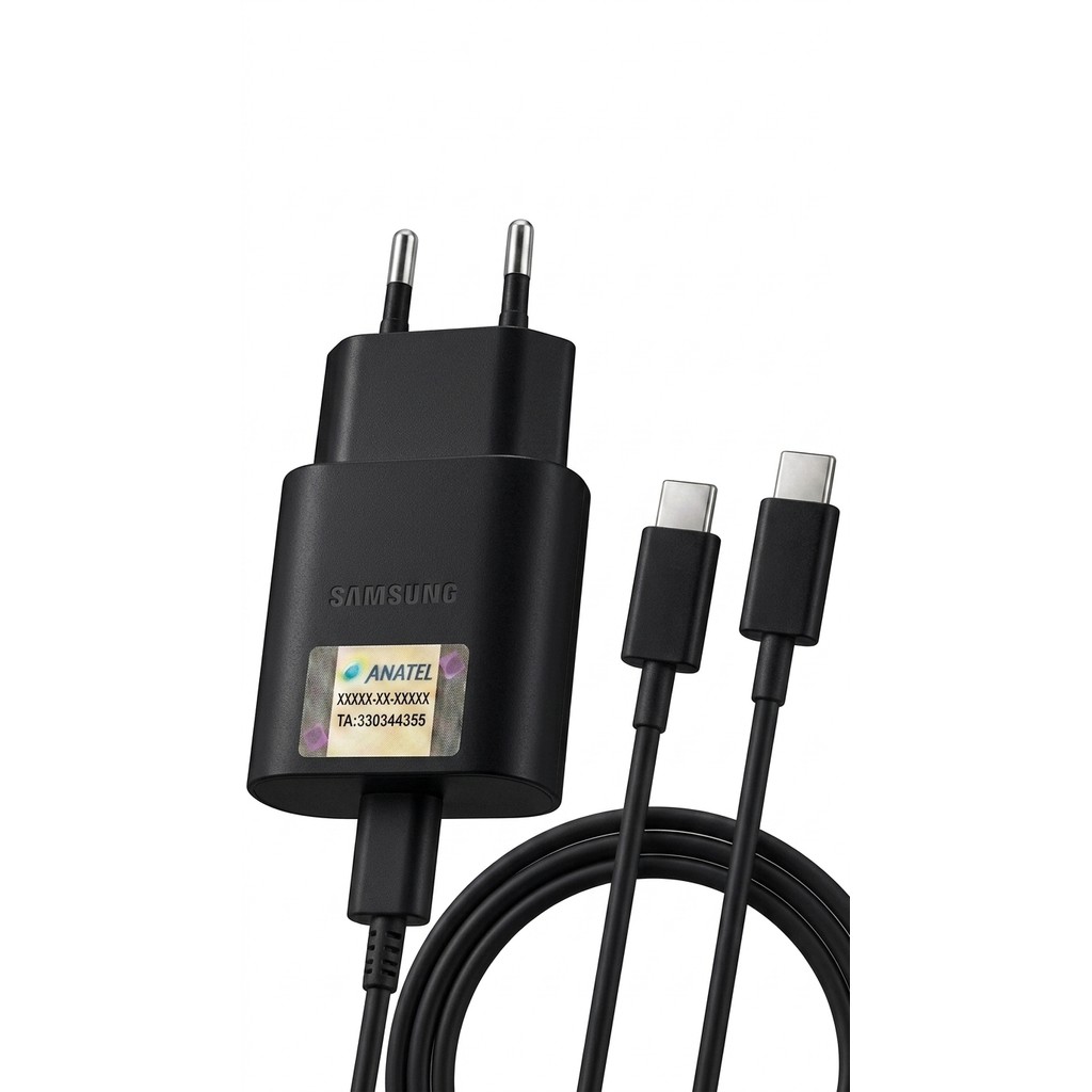 Carregador Turbo 25W Compatível Samsung USB Tipo C Super Rápido com Cabo Incluso — Galaxy A02s A03 A12 S20 FE S21 S22 S2