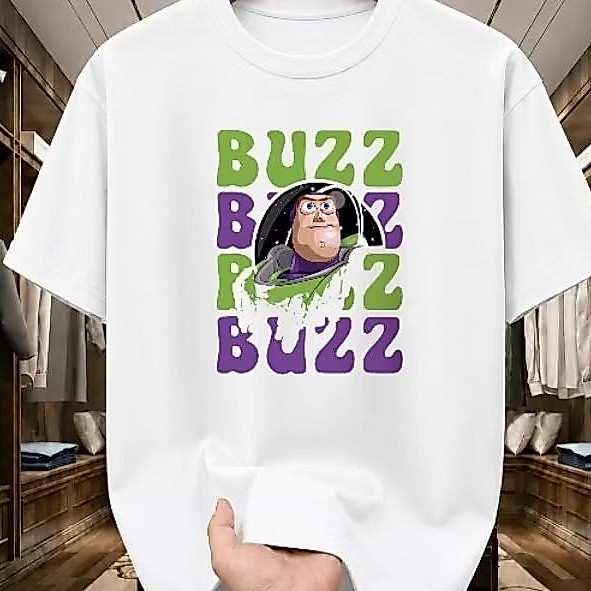 Camiseta Estampada 100% Algodão Desenho Filme Buzz Lightyear Toy Story Feminino Masculino Algodão Blusa Infantil Adulto