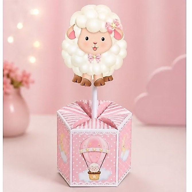 Kit Centro de Mesa Ovelhinha Rosa -Personalizados - Aniversário - Mêsversário - Chá bebê Revelação - Lembrancinha