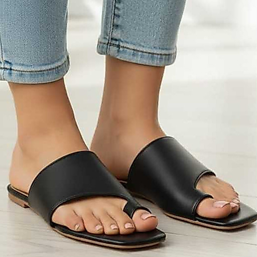 Sandália Flat Rasteira Mula Manca, Confortável Casual Feminina - Rasteirinha com Bico quadrado, Rasteira de Dedo