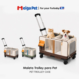 Carrinho Bolsa de Transporte Pet para 2 Gatos Dobrável com Rodas 360° Tela Respirável e Alça Retrátil para Passeio