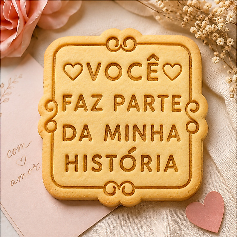 Kit Carimbo + Cortador Biscoitos Você Faz Parte da Minha História, Cliente, Frases, Pasta Americana