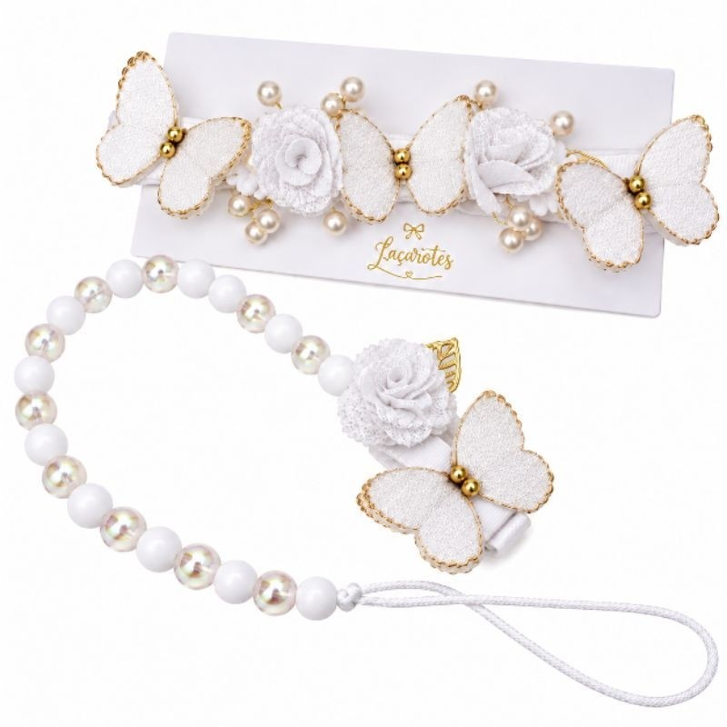 Kit ou separado tiara Faixinha Meia de Seda + Prendedor de Chupeta várias cores - para Festa e Batizado